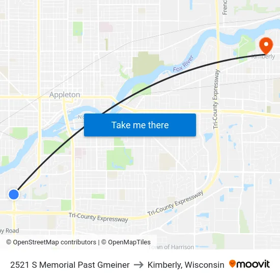 2521 S Memorial Past Gmeiner to Kimberly, Wisconsin map