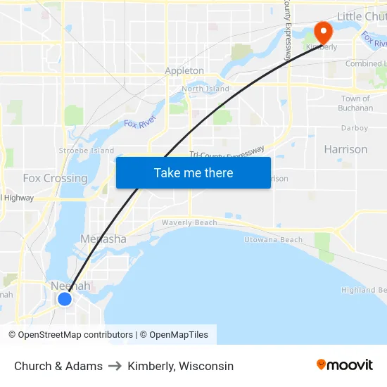 Church & Adams to Kimberly, Wisconsin map
