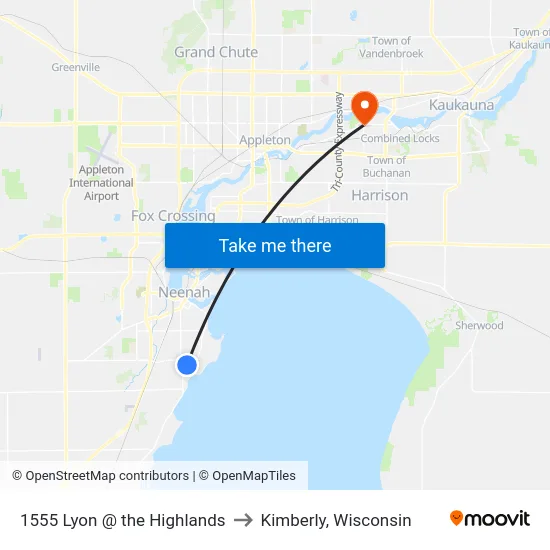 1555 Lyon @ the Highlands to Kimberly, Wisconsin map