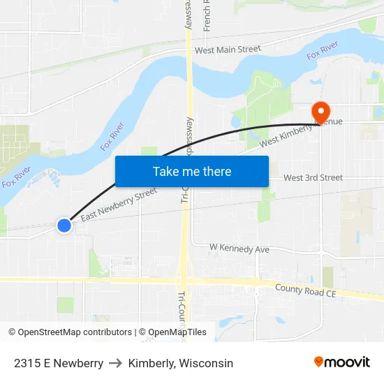 2315 E Newberry to Kimberly, Wisconsin map