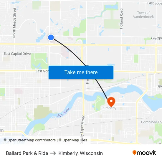 Ballard Park & Ride to Kimberly, Wisconsin map