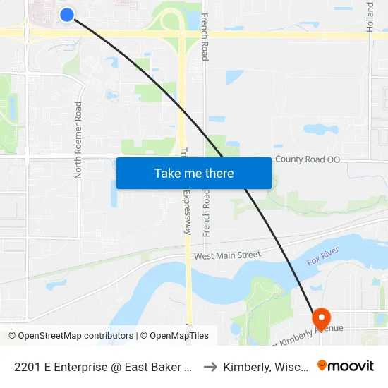 2201 E Enterprise @ East Baker Tilly Drive to Kimberly, Wisconsin map