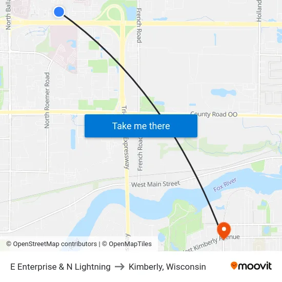 E Enterprise & N Lightning to Kimberly, Wisconsin map