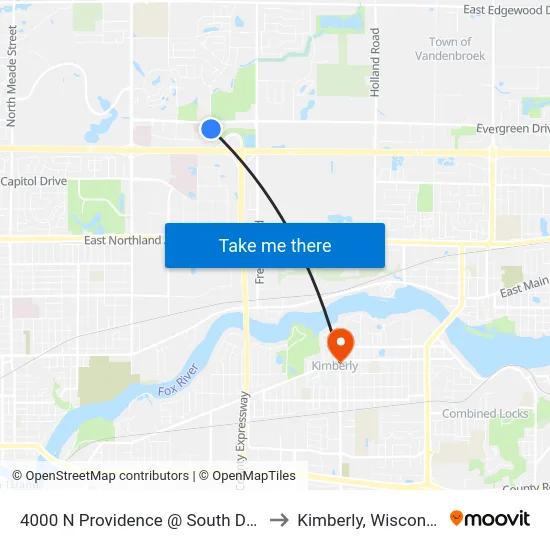 4000 N Providence @ South Drive to Kimberly, Wisconsin map