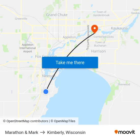 Marathon & Mark to Kimberly, Wisconsin map
