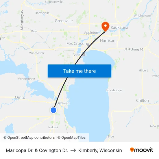 Maricopa Dr. & Covington Dr. to Kimberly, Wisconsin map