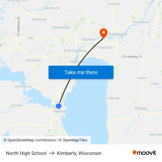 North High School to Kimberly, Wisconsin map