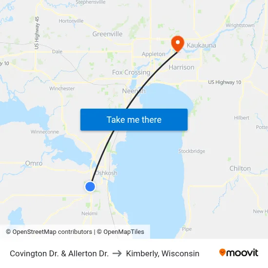 Covington Dr. & Allerton Dr. to Kimberly, Wisconsin map