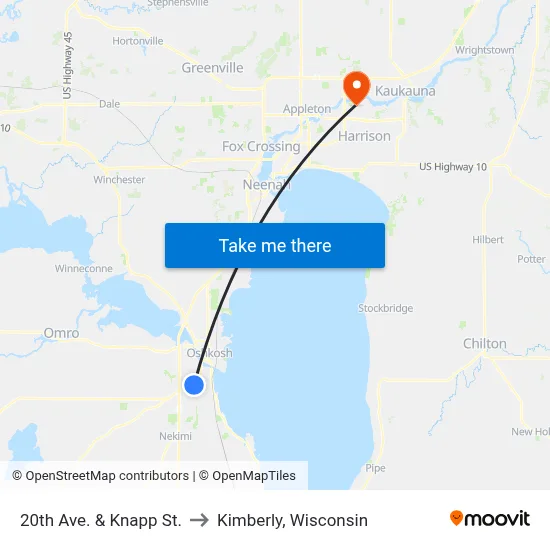 20th Ave. & Knapp St. to Kimberly, Wisconsin map