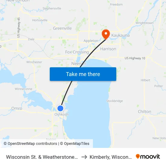 Wisconsin St. & Weatherstone Dr. to Kimberly, Wisconsin map