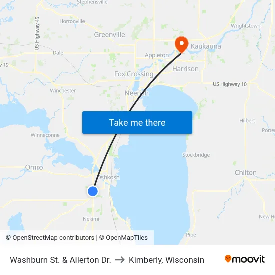 Washburn St. & Allerton Dr. to Kimberly, Wisconsin map