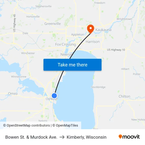 Bowen St. & Murdock Ave. to Kimberly, Wisconsin map