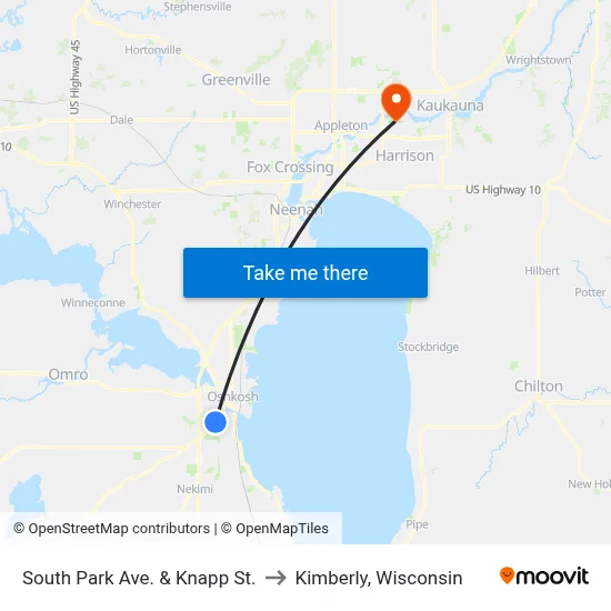 South Park Ave. & Knapp St. to Kimberly, Wisconsin map
