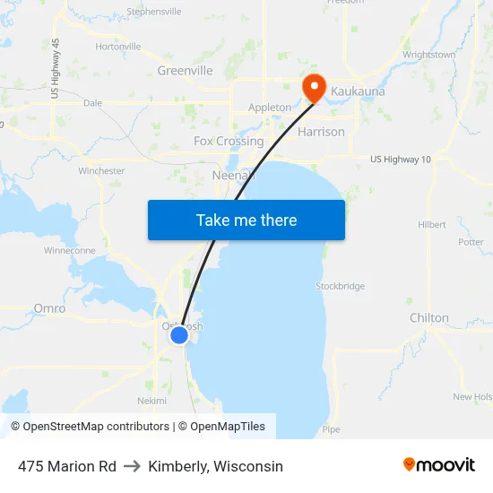 475 Marion Rd to Kimberly, Wisconsin map