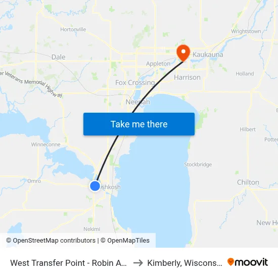 West Transfer Point - Robin Ave to Kimberly, Wisconsin map
