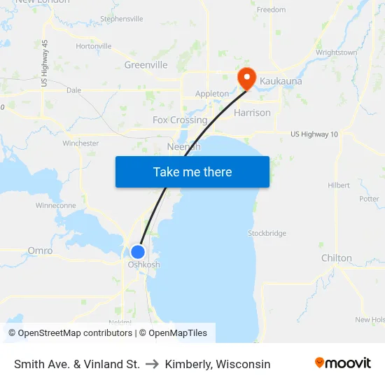 Smith Ave. & Vinland St. to Kimberly, Wisconsin map