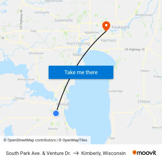 South Park Ave. & Venture Dr. to Kimberly, Wisconsin map