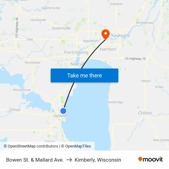 Bowen St. & Mallard Ave. to Kimberly, Wisconsin map
