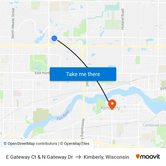 E Gateway Ct & N Gateway Dr to Kimberly, Wisconsin map