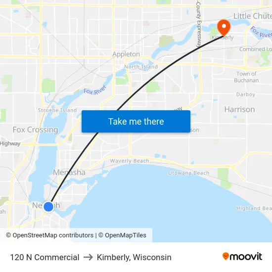 120 N Commercial to Kimberly, Wisconsin map