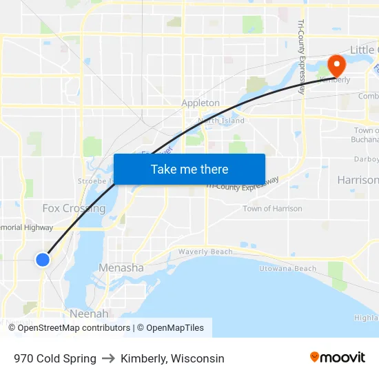 970 Cold Spring to Kimberly, Wisconsin map