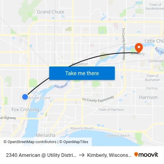 2340 American @ Utility District to Kimberly, Wisconsin map
