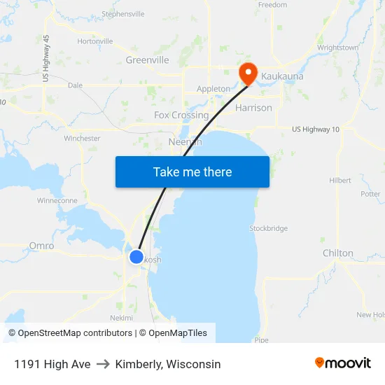 1191 High Ave to Kimberly, Wisconsin map