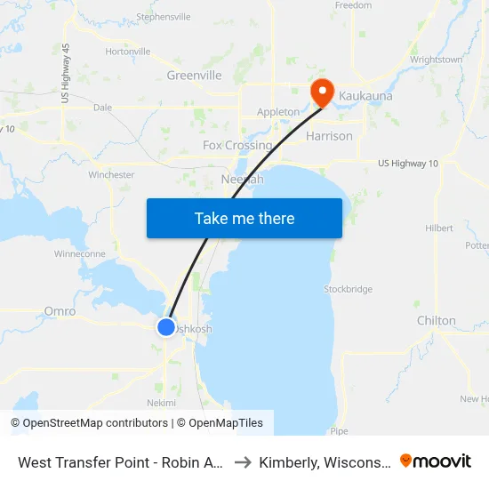 West Transfer Point - Robin Ave to Kimberly, Wisconsin map