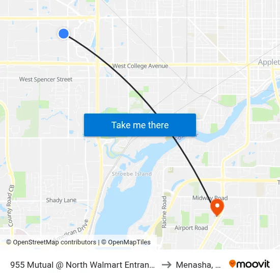 955 Mutual @ North Walmart Entrance to Menasha, WI map
