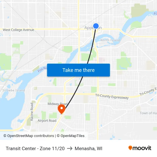 Transit Center - Zone 11/20 to Menasha, WI map