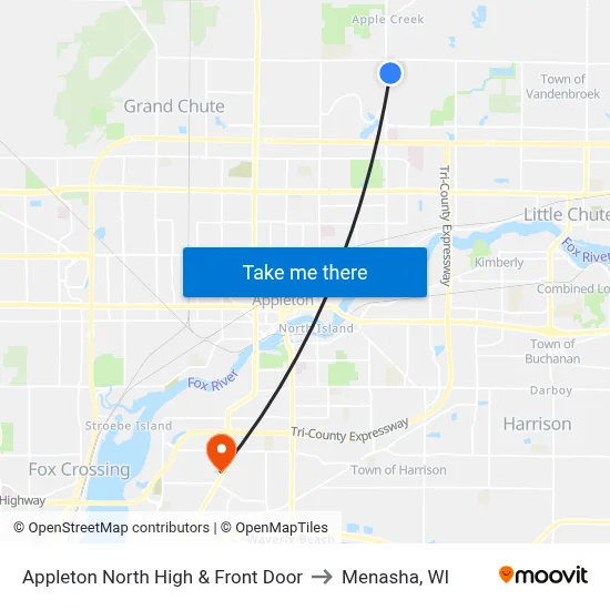 Appleton North High & Front Door to Menasha, WI map