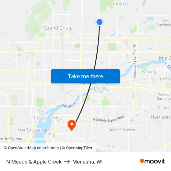N Meade & Apple Creek to Menasha, WI map
