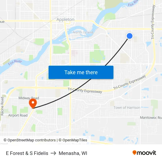 E Forest & S Fidelis to Menasha, WI map