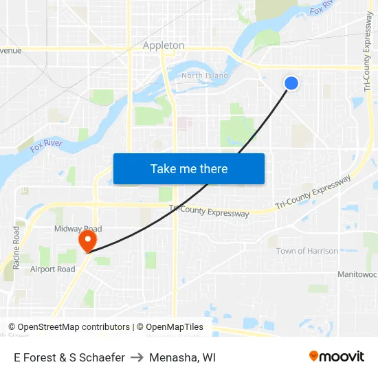 E Forest & S Schaefer to Menasha, WI map