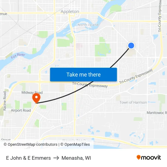 E John & E Emmers to Menasha, WI map