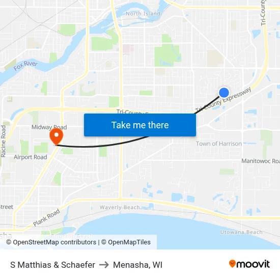 S Matthias & Schaefer to Menasha, WI map