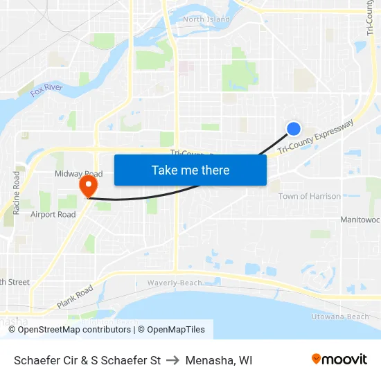 Schaefer Cir & S Schaefer St to Menasha, WI map