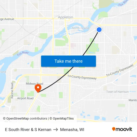 E South River & S Kernan to Menasha, WI map