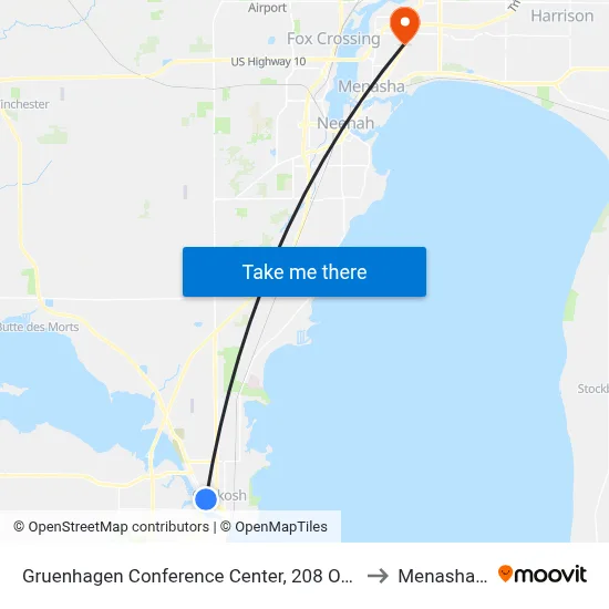 Gruenhagen Conference Center, 208 Osceola St to Menasha, WI map