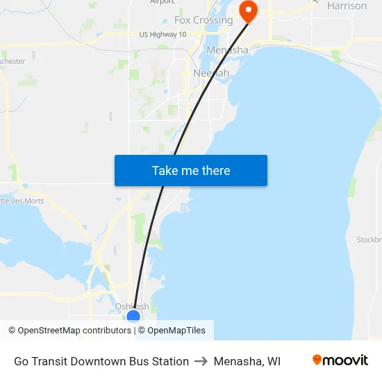 Go Transit Downtown Bus Station to Menasha, WI map