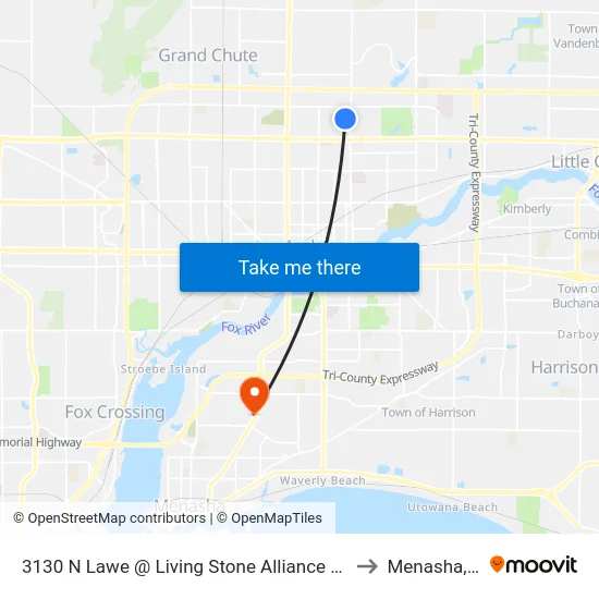 3130 N Lawe @ Living Stone Alliance Church to Menasha, WI map