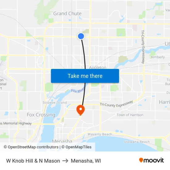 W Knob Hill & N Mason to Menasha, WI map