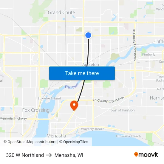 320 W Northland to Menasha, WI map