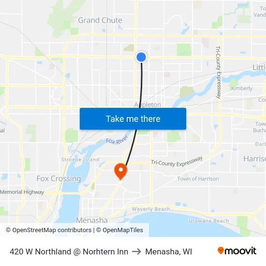 420 W Northland @ Norhtern Inn to Menasha, WI map