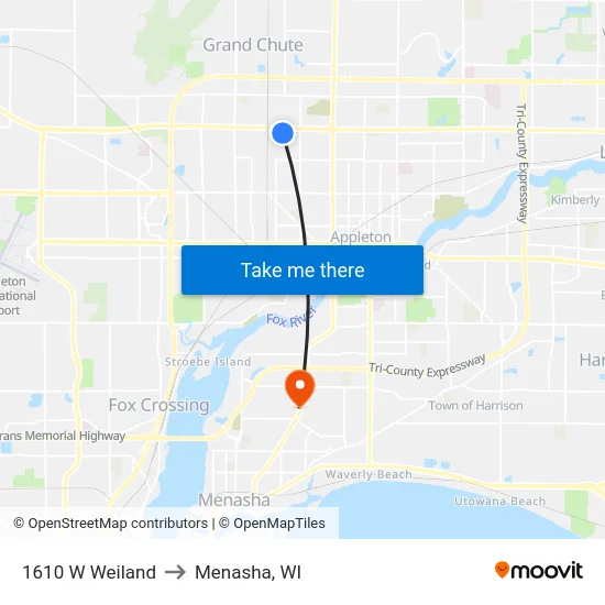 1610 W Weiland to Menasha, WI map
