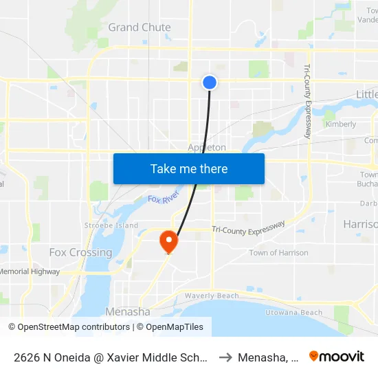 2626 N Oneida @ Xavier Middle School to Menasha, WI map