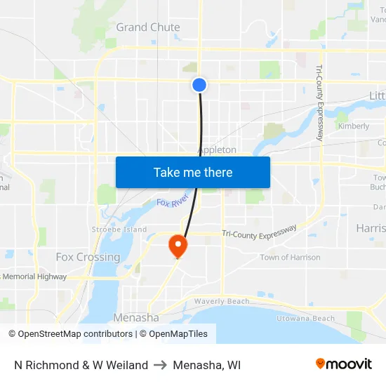 N Richmond & W Weiland to Menasha, WI map