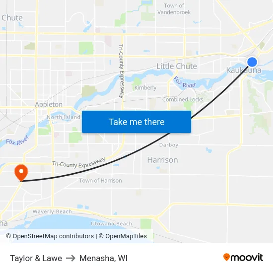 Taylor & Lawe to Menasha, WI map