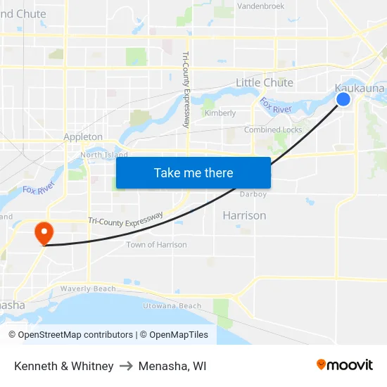 Kenneth & Whitney to Menasha, WI map