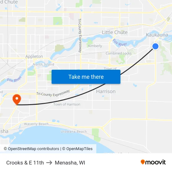 Crooks & E 11th to Menasha, WI map